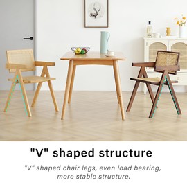 Tiita Rattan Dining Chairs Set of 2, Mid Century Modern Armchairs, Wooden Kitchen Chairs for Dining Room, Living Room, Walnut