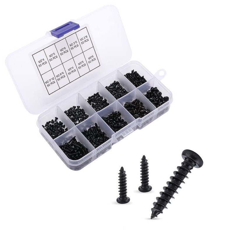 VooGenzek 500 PCS Cross Head Self Tapping Screws, Black Self-Tapping