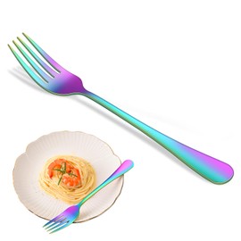 Dinner Forks Set of 12, Colorful Rainbow Stainless Steel Table Forks for Dining, Multicolored Metal Cutlery Forks