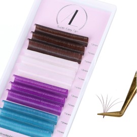 ALLOVE Colored Eyelash Extension Super Easy Fan Volume Lash Extensions Brown-White-Purple-Green 0.07mm D Curl 13-15mm Mixed Tray Rapid Blooming Colorful Self Fanning Lash Extension Supplies