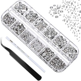 1440pcs 6 Sizes Crystal Rhinestones Nail Design Crystal Rhinestones, Flat Back Gems, Transparent Rhinestones with Tweezers and Storage Boxes, for Nails, Clothing, DIY