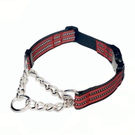 QICHENMAO Martingale Collars for Dogs, Heavy Duty Stainless Steel Chain Training Collar, Reflective Nylon Adjustable Collar with Quick Release Buckle, Suitable for Puppy Medium Large Dogs((Red, M)