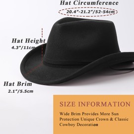 DRESHOW Cowboy Hat Kids Boys Girls Fedora Hat Western with Buckle Belt Retro Panama Hats with Wind Lanyard Unisex Rolled Hats 3-8 Years, 1 x cowboy hat: black 17-04, Unit size