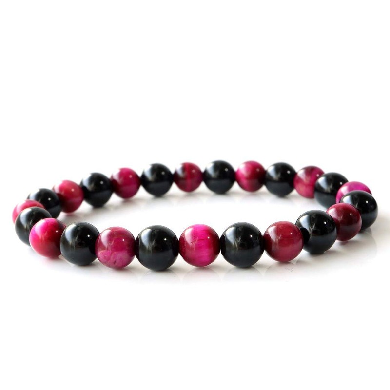 Gold Stone Pink Tiger Eye Onyx Bracelet, 0.3 inches (8