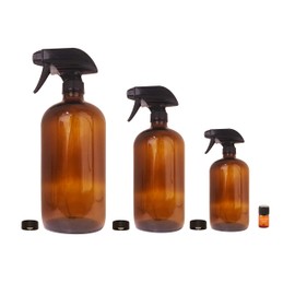 Amber Glass Sprayer Bottles Set with Storage Cap, Mist & Stream Sprayer & Perfume Studio Fragrance Sample; Ideal for Essential Oils, Cleaning Products, and other Sprayable Liquids; (Sprayer 3pc Set)