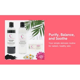 The Radiant Renewal Trio | Organic Skincare Bundle for Sensitive Skin | Purifying Black Facewash, Clarifying Toner & Herbe Sois Calming Moisturizer | Deep Cleansing, pH Balancing & Redness Reduction