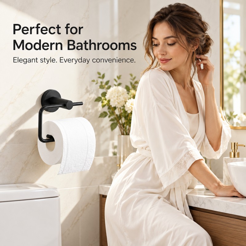 Matte Black Wall-Mounted Toilet Paper Holder – Metal Bathroom Roll
