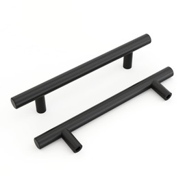 LONTAN 4 Pack Black Cupboard Handles - 128mm Stainless Steel Drawer Handles for Kitchen Cabinet Doors and Wardrobe