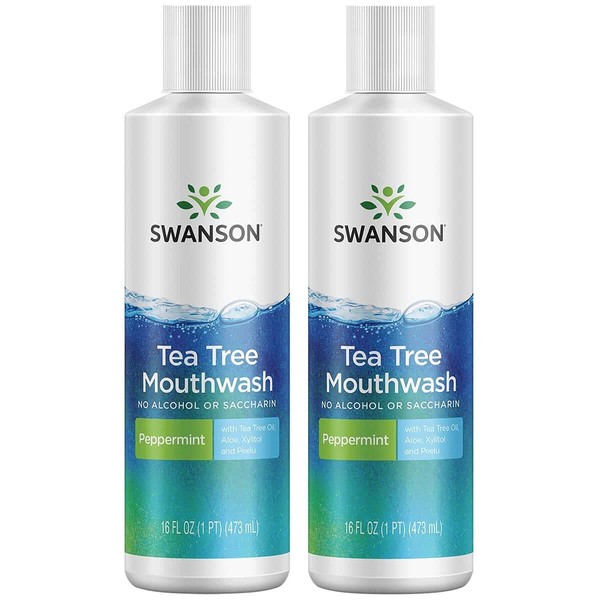 Swanson Tea Tree Mouthwash Peppermint 16 fl Ounce (473 ml) Liquid (2 Pack)