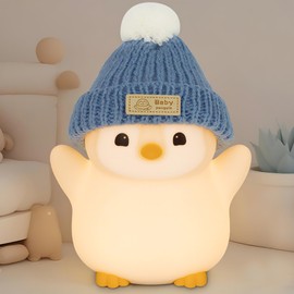 FAMIDUO Penguin Night Light for Kids, Adorable Penguin Lamp with Hat, Food Grade Silicone Nursery Nightlight, Rechargeable/Dimmable/Timer,LED Squishy Novelty Animal Bedside Lamp,Funny Gifts for Boys