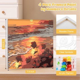 MOGTAA Framed Paint by Numbers for Adults Children Beginners, 2 Pack Flowers Paint by Numbers for Adults, Kids' Painting by Numbers, DIY Acrylic Sunset Oil Painting with Wooden Easel (8x8inch)