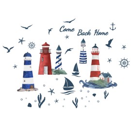 PLIGREAT Lighthouse Seagull Sailboat Wall Stickers, Removable Vinyl Peel and Stick Wall Decals for Nursery Bedroom Playroom Living Room Wall Decorations Home Indoor DIY Nautical Wall Art Decor