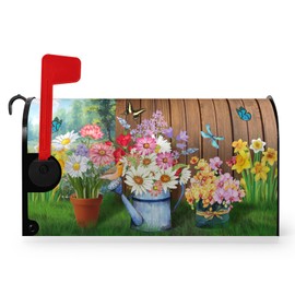 Dacawin Summer Flower Mailbox Covers Magnetic Large Size Spring Floral Butterfly Mailbox Wraps Colorful Spring Mailbox Post Cover Oversized Mailbox Decor Waterproof for Garden Yard 25.5x21 Inch