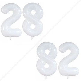 GOER Number 28 Balloons for 28th Birthday Party Decorations,42 Inch Jumbo Foil Helium 82 Balloons for 82nd Birthday Party Decoration (White)