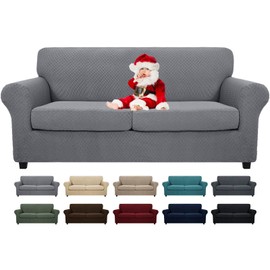MAXIJIN 3 Piece Stretch Couch Covers for 2 Cushion Couch Soft Sofa Cover Washable with 2 Large Seat Pet Friendly Loveseat Slipcover Stay in Place, 71"-91"(2 Cushions), (Light Gray)