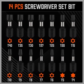 HORUSDY 15-Piece Torx Head Screwdriver Bit Set, T4-T40 Tamper Proof Security 6-Point Start Bit, Impact 25mm Long Hex Shank Torque Sleeve with Magnetic Bit Holder