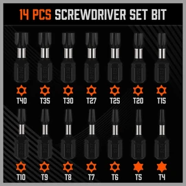 HORUSDY 15-Piece Torx Head Screwdriver Bit Set, T4-T40 Tamper Proof Security 6-Point Start Bit, Impact 25mm Long Hex Shank Torque Sleeve with Magnetic Bit Holder
