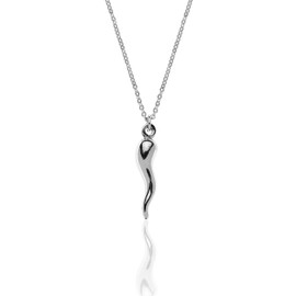 Aka Gioielli® - Italian horn necklace made of 925 sterling silver rhodium-plated pendant for women and girls, Sterling Silver
