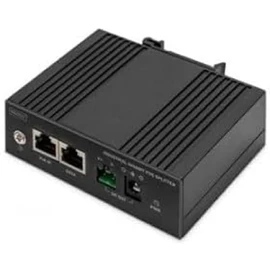 DIGITUS ASSMANN Industrial Gigabit Ethernet PoE Splitter - 60W - 10/100/1000 Mbps - DIN Rail Mounting - Black