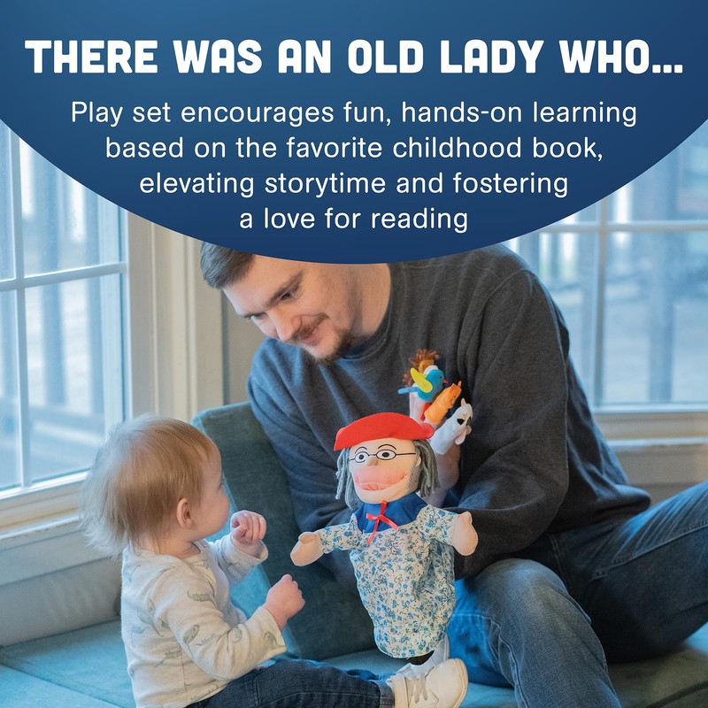 Constructive Playthings Plush "Old Lady" Doll and Animal Finger Puppet