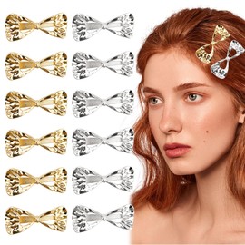 12PCS Metal Bow Hairpins Small Bow Duck Bill Hair Clips Gold and Silver Simple Hair Clips Elegant Bow Barrettes