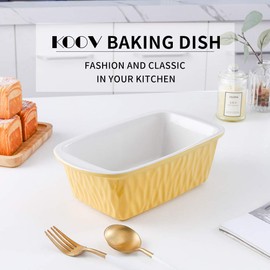 KOOV Ceramic Loaf Pan for Baking, 9 x 5 Inch Rectangular Bread Pan, Bakeware for Cooking, Home Kitchen, Texture Series (Yellow)
