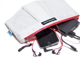 Kabeltasche "Herrensackerl" - Organizer für Ladekabel, Netzteile, Elektronikzubehör, Kopfhörer (mit rotem Reißverschluss) - 25 x 20 cm - Kosmetiktasche / Federmäppchen