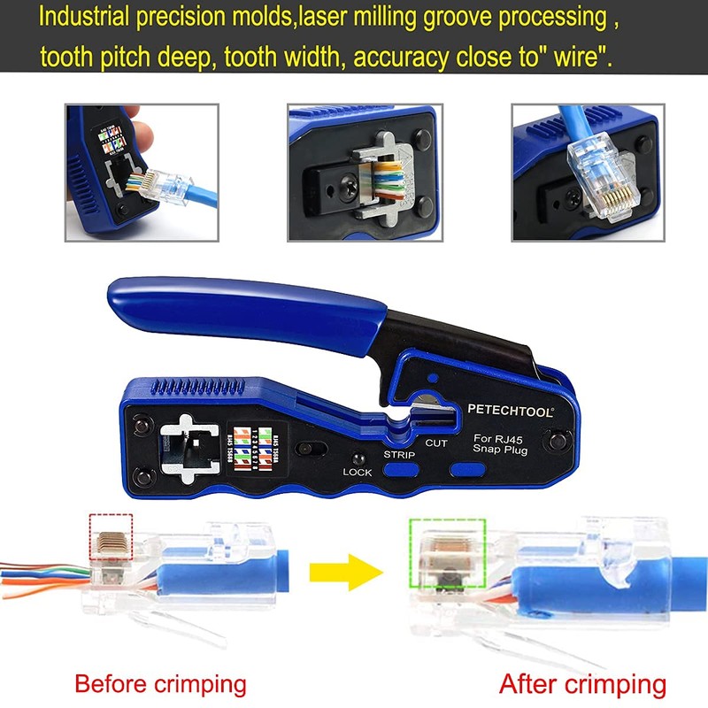 PETECHTOOL RJ45 Crimp Tool All-in-one Crimping tool Ethernet Wire Crimper