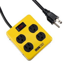 Iron Forge Cable 4 Outlet Heavy Duty Surge Protector Power Strip with Built-in Circuit Breaker, 14/3 SJT Black & Yellow with 4 ft Extension Cord