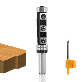 Akylin 1/2 Inch Shank Insert Carbide Flush Trim Router Bits, 3/4" Cutting Dia. ,2" Cutting Length,Top&Bottom Bearing 5 Replacement Blade Template Router Bit, for Trmming