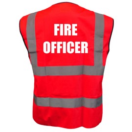 FIRE OFFICER Red Hi Vis Viz Reflective Vest Waistcoat Printed Front and Back Safety Workwear- Printed By Brook Hi Vis, X-Large
