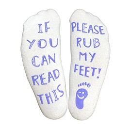 SILLY OBSESSIONS Funny Novelty Socks if you can read this, please rub my feet, Get Well Soon Socks for men and women, Birthday Socks Idea (Rub Feet -WHITE)