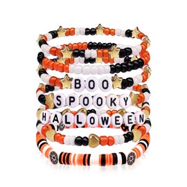Kopuscristing Halloween Jewelry Gifts for Men Women Teens Boo Spooky Halloween Bead Stackable Stretch Bracelet Party Accessories