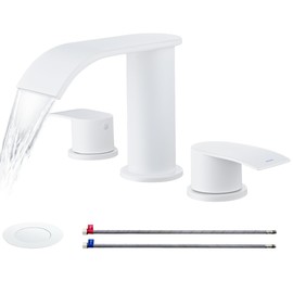 Ultimate Unicorn 8 inch Bathroom Faucet White, Waterfall Bathroom Sink Faucet with Metal Pop-up Sink Drain Stopper and 2 Supply Hoses,2 Handle Widespread Faucet for Vanity Sink 3 Holes