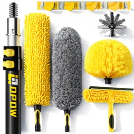 20 Foot High Ceiling Duster Kits with 5-12ft Heavy Duty Extension Pole, High Reach Duster for Cleaning,Microfiber Feather Duster,Cobweb Duster,Ceiling Fan Duster,Window Squeegee & Cleaner