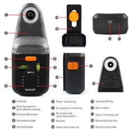 M9912 Dust Extraction Hood for Hammer Drill with Laser Level, Electric Drill Dust Collector, Wall Suction Vacuum Drill for Dust-free Drilling on All Surfaces (for Drills up to 13 mm)