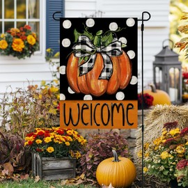 CROWNED BEAUTY Fall Garden Flag Pumpkin 12x18 Inch Double Sided Burlap for Outside Welcome Small Seasonal Autumn Yard Decoration CF1865-12