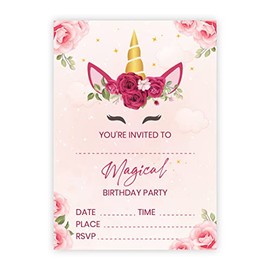 32 Flower Unicorn Invites - Party Invitations Kids - A6 Birthday Party Invitations with Envelopes â Suitable for Boys and Girls - Designed and Printed in the UK