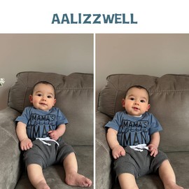 Aalizzwell 3-6 Months Infant Baby Boys Summer Clothes T Shirt Shorts Outfit Spring Clothing Little Mamas Man Blue Gray