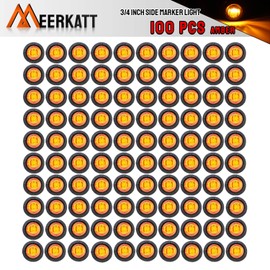 Meerkatt (Pack of 100) 3/4 Inch Mini Round Amber LED Indicator Signal Extra Bright Light Clearance Lamp Bullet Side Marker Truck Caravan Pickup Trailer RV Boat Grommets 12V DC Waterproof