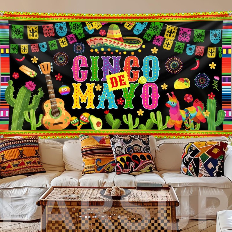Cinco de Mayo Banner, Large Fabric Mexican Backdrop Decorations, Sign