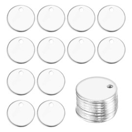 MECCANIXITY 10Pcs Stainless Steel Blank Stamping Tag Engraved Stainless Steel Round Charm Pendant with Holes 15mm/0.59" Silver for Pendant Bracelet Necklace Jewelry Making Earring