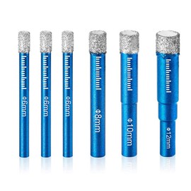 Saipe 6pcs Dry Diamond Drill Bit Set Round Shank Diamond Core Drill Bit Hole Saw Kit for Porcelain Tile Ceramic Granite Marble Glass 6/8/10/12mm