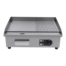 Commercial Countertop Grill 110V 1600W Electric Flat Top Griddle Grill 21.7"x13.8" Flat & Fluted Stainless Steel Flat Top Teppanyaki Griddle Nonstick BBQ Grill Temperature Range 122-572°F
