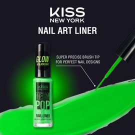 KISS NEW YORK Nail Art Liner, Fast-Drying, Slow Drip, Low Odor, Fine Bristles for Precise Lines, Salon Results at Home for Professional Nail Art (Neon Green, .22oz)