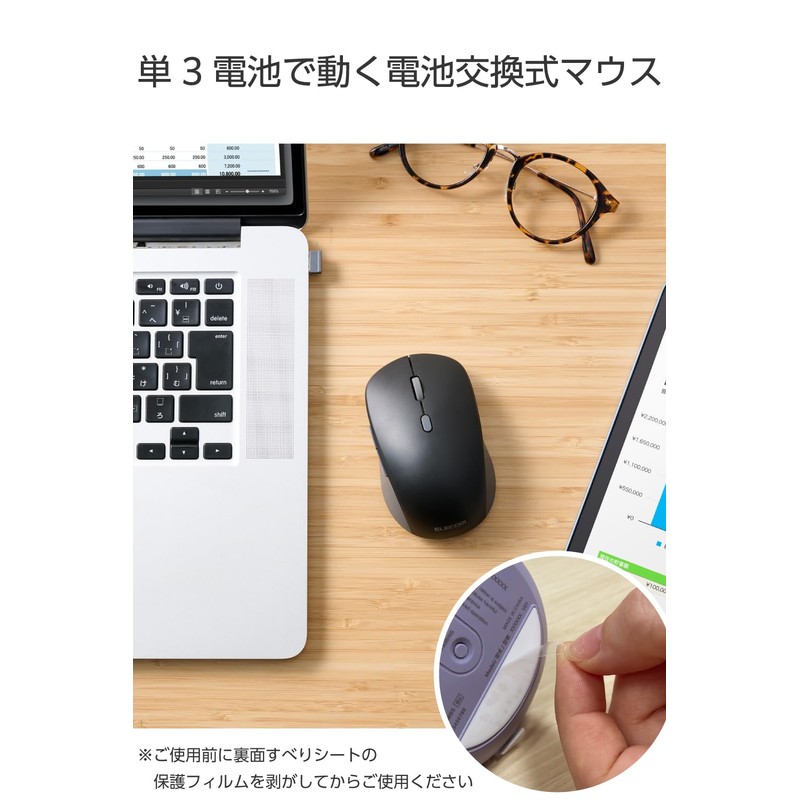 Elecom M-MY30MBSBK-G Wireless Mouse, Silent, OSMOD Six Bluetooth, Supports 2.4