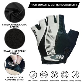 FDX Half Finger Cycling Gloves - Breathable, Gel Padded Protection, Anti-Slip - Fingerless Shock-absorbing Mitts for Mountain Bike, Road Bicycle, MTB, Riding, Men and Women (Vertex, White-M)