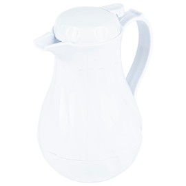 Restaurantware-Restpresso 20 Ounce Coffee Carafes, 10 Insulated Coffee Servers - Push-Button Top, Swirl Design, White Plastic Coffee Pitchers, Built-In Handle, With Identification Tags