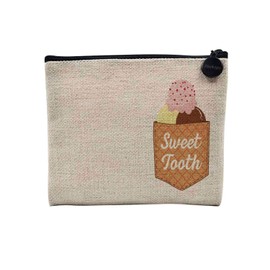 Tasche aus Leinen – Kollektion Überraschung Humor Witz niedliches Design – Kosmetiktasche aus Leinen in Leinenoptik – Kulturbeutel – Geldbörse, Sweet Tooth, 15 x 10 cm, Kosmetiktasche