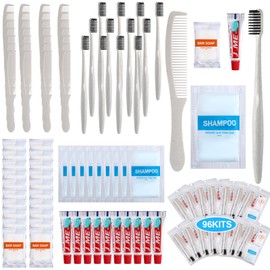 Hushee 96 Sets Bulk Hygiene Kit for Homeless, Includes Shampoo Soap Bar Comb Toothbrushes with Toothpaste Individually Wrapped Basic Toiletry Kits for Travel Charity Hotel Hospitality Industries